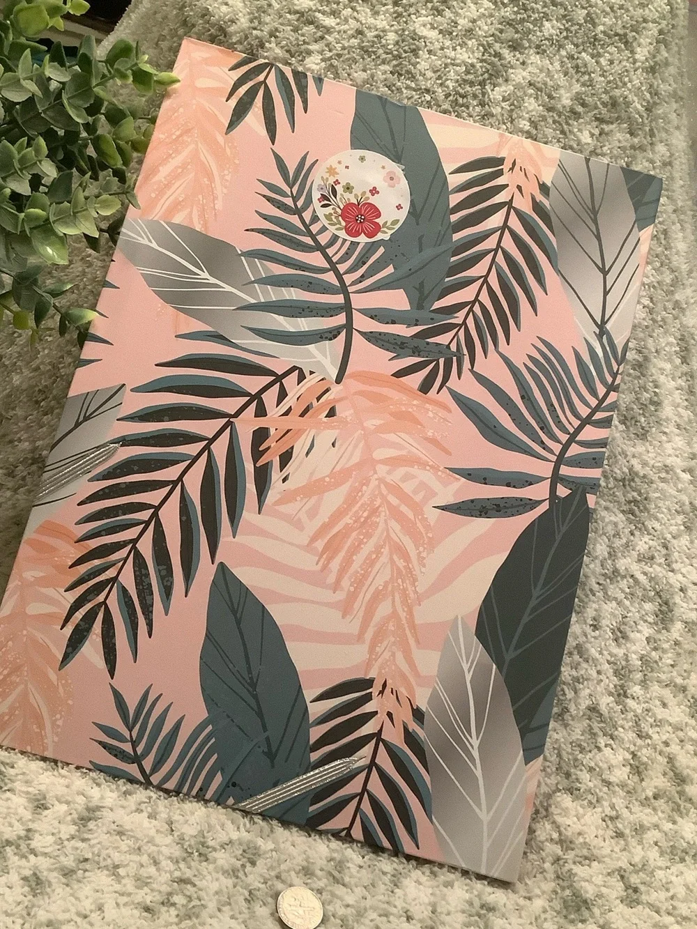 Tropical Leaf Pattern Clipboard Notebook Portfolio- Pink & Teal NWT 12.50” x 9”